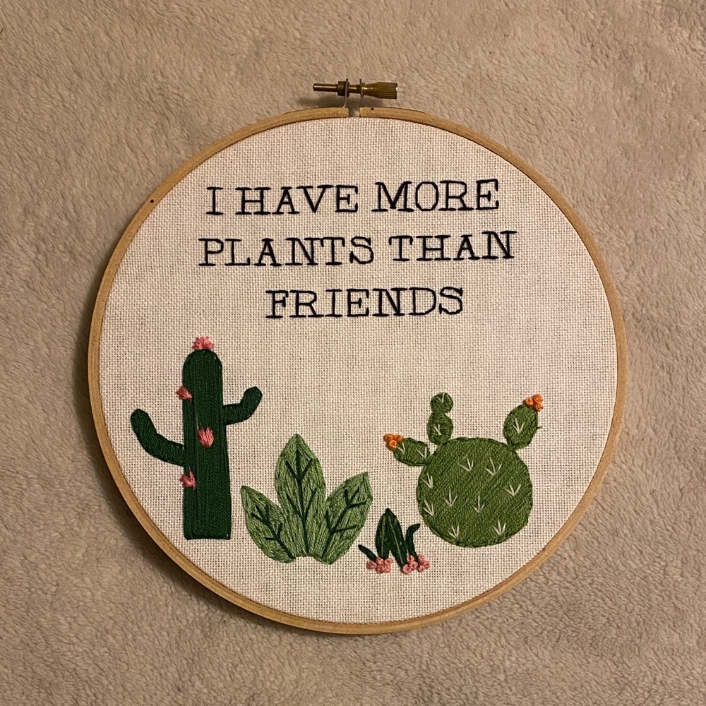 Embroidered Plant Hoop Art